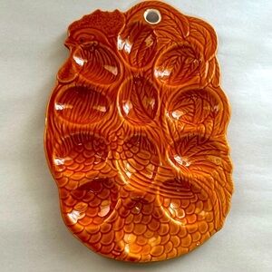 Vintage Chicken Rooster Egg Plate Hanging Brown With Feather Detail